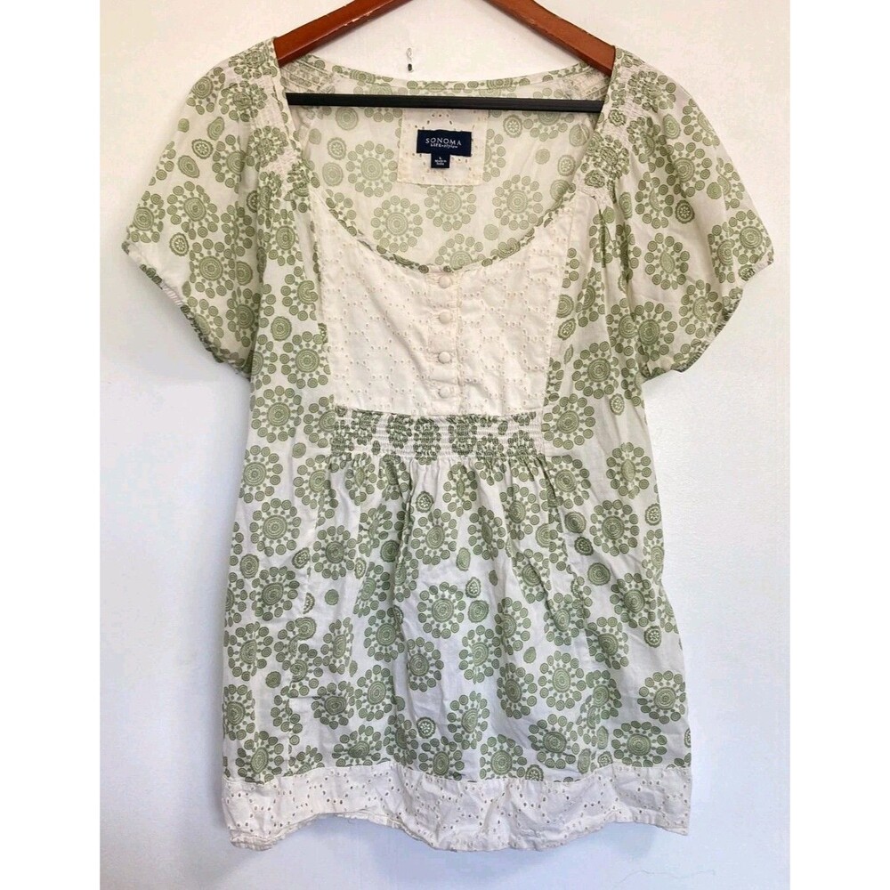 Sonoma Blouse Womens L Floral Green Boho Festival Prairie Cottagecore Peasant